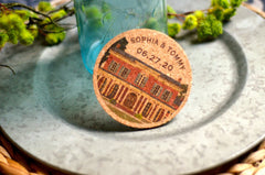 Oaklands Mansion Murfreesboro Tennessee Save the Date /Illustrated Mansion Cork Coaster Save the Date / Save the Evening Cork Coaster
