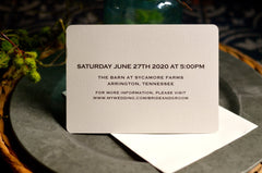 Sycamore Farms Arrington Nashville Tennessee Wedding Invitation 5x7 with A7 envelopes & RSVP Postcard