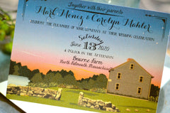 Vintage Bourne Farm North Falmouth Massachusetts Wedding Invitation 5x7 with A7 envelopes & RSVP Postcard