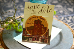 Vintage Bell Tower in Nashville Tennessee Save the Date /Illustrated Bell Tower Cork Coaster Save the Date / Save the Evening Cork Coaster