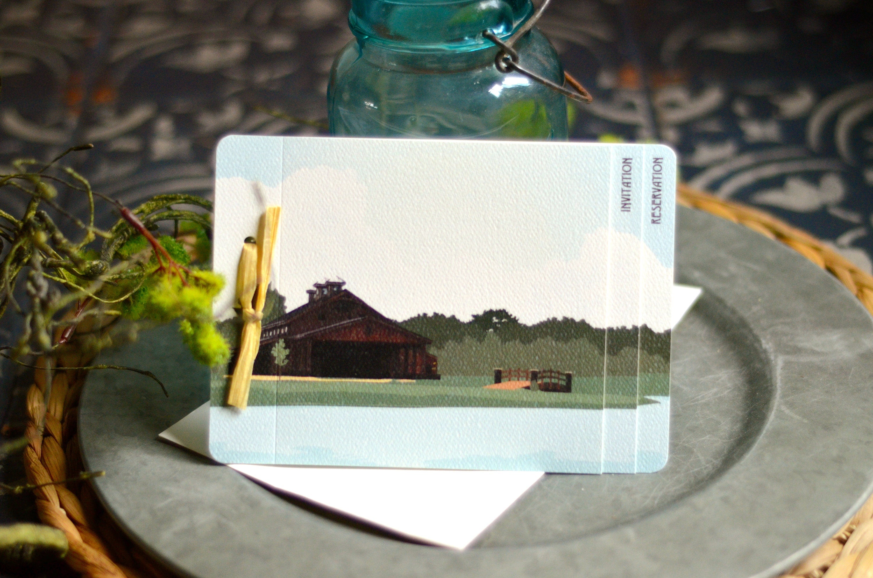 Sycamore Farms Arrington Nasville Tennessee Landscape Wedding Livret 3pg Booklet Invitation with Envelope and Tear-Off RSVP