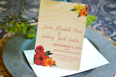 Vintage Hibiscus Flower with Hanging Lights Wedding Invitation 5x7 with A7 envelopes & RSVP