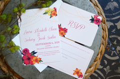 Vintage Hibiscus Flower with Hanging Lights Wedding Invitation 5x7 with A7 envelopes & RSVP