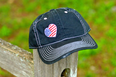 USA Heart Detail Distressed Look Unstructured Hat // Red White and Blue