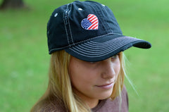 USA Heart Detail Distressed Look Unstructured Hat // Red White and Blue