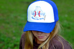 Last Swing Before the Ring // Bachelorette Party Bride Trucker Mesh Unstructured Hat // Red, White and Blue Baseball