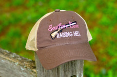 Southern Belle Raising Hell Hat // Bachelorette Party Bride Trucker Mesh Unstructured Hat