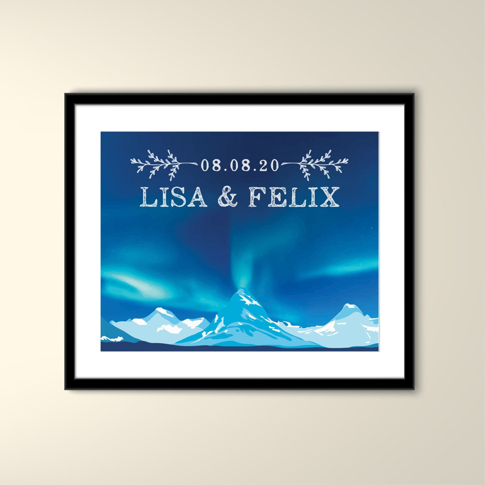 Iceland Personalized 11x14 Paper Travel Poster - Wedding Poster personalized with Names and date (frame not included)