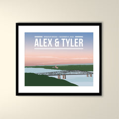 Missouri Bridge over River 11x14 Paper Travel Poster - Wedding Poster personalized with Names and date (frame not included)