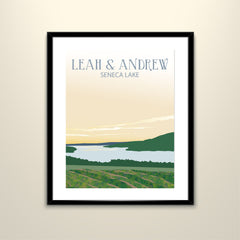 Seneca Lake New York 11x14 Paper Travel Poster - Wedding Poster personalized with Names and date (frame not included)