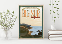 Big Sur Vintage Travel Poster - Wedding Poster Personalized with Names and Date (frame not included)