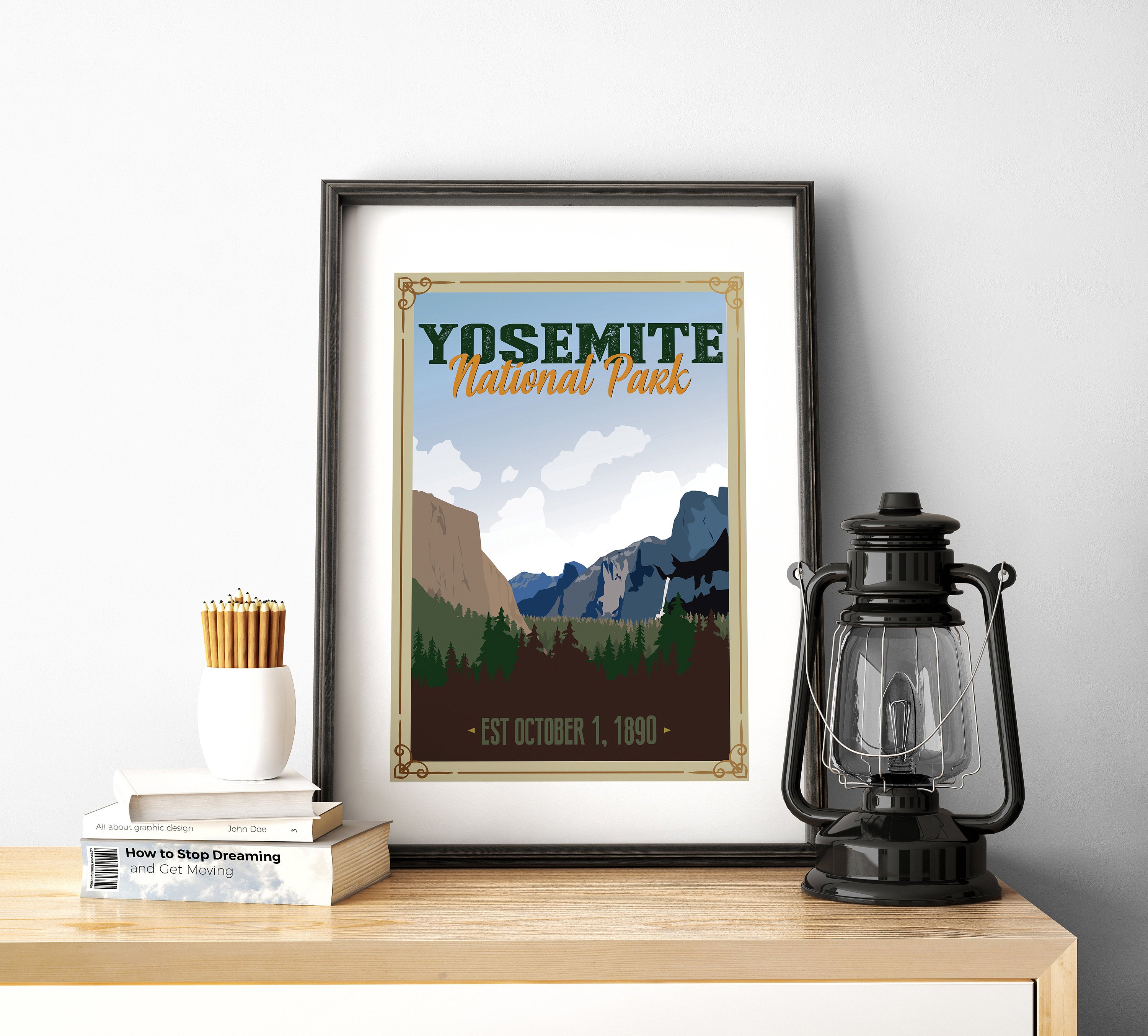 Yosemite National Park Vintage Travel Wedding Poster personalized with Names and date (frame not included)