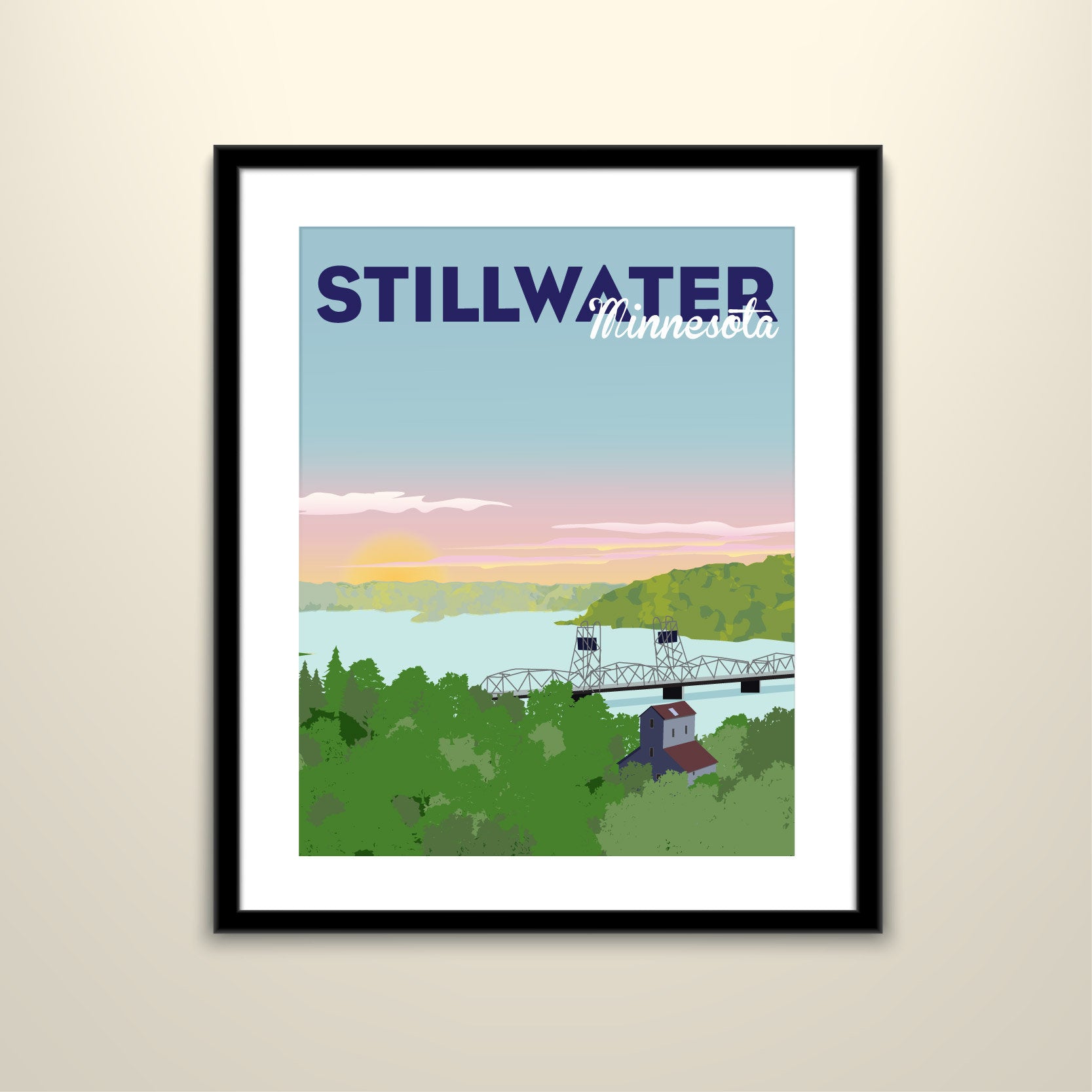 Stillwater Minnesota Travel 11x14 Paper Poster - Wedding Poster personalized with Names and date (frame not included)