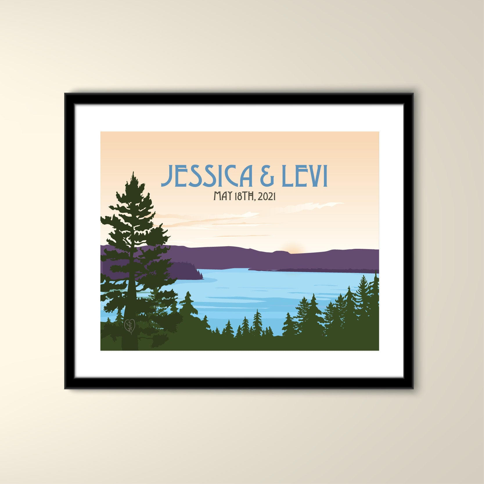 Lake Arrowhead California Travel 11x14 Paper Poster - Wedding Poster personalized with Names and date (frame not included)