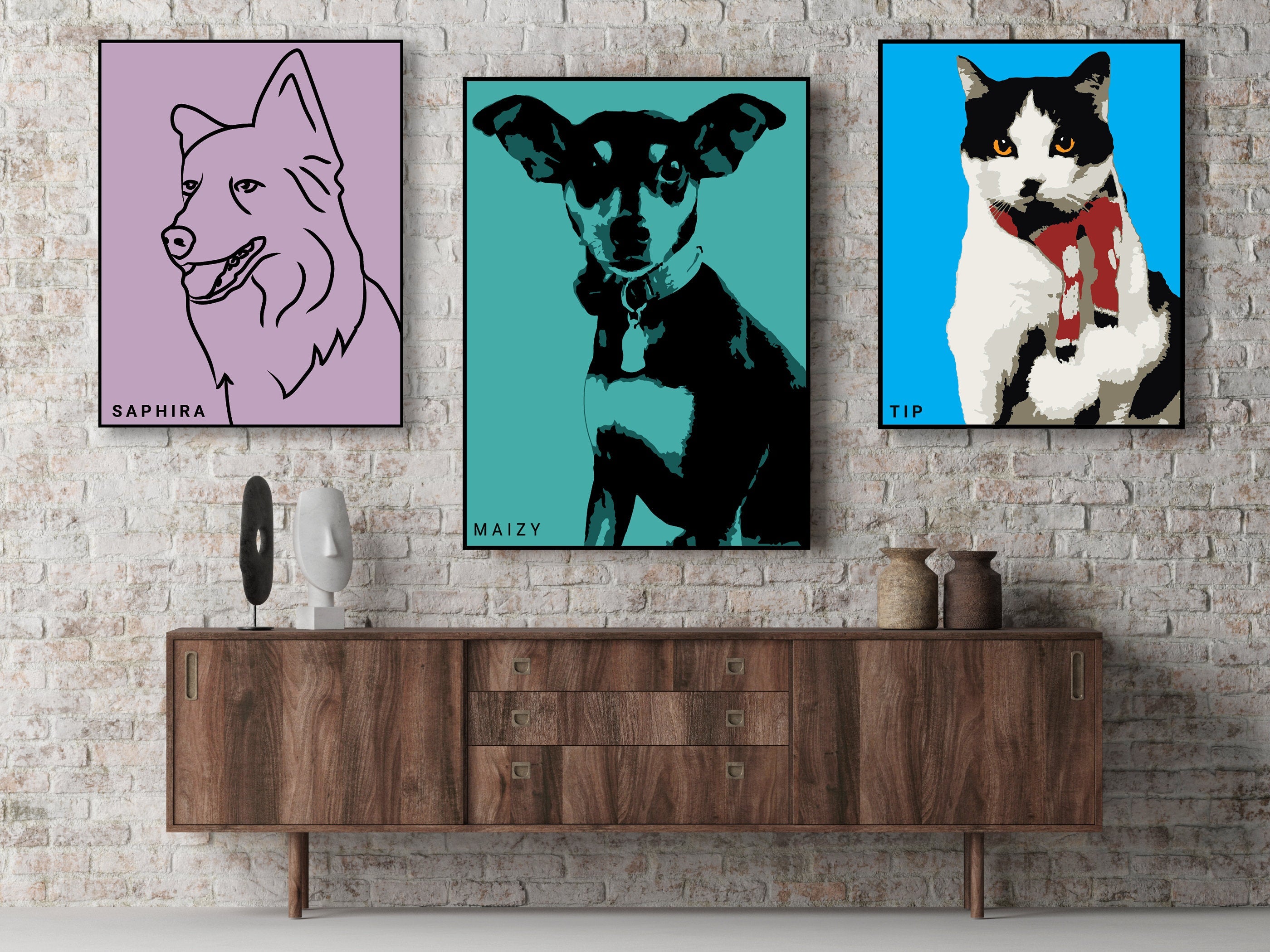 Love My Pet Poster, Custom Pet Poster, Illustrated Pet Stylized or Line Art - Custom Illustration Poster / (frame not included)