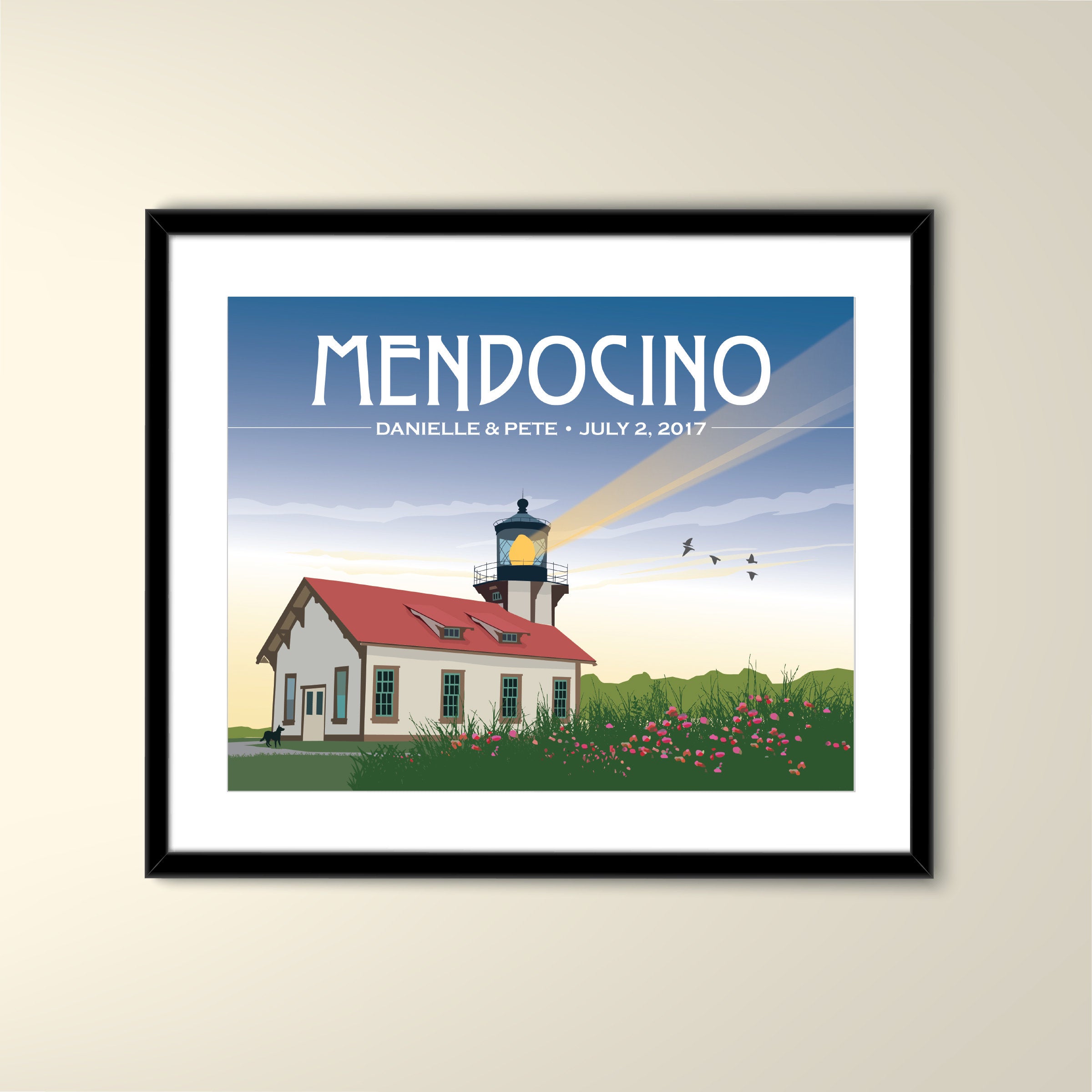 Mendocino Point Cabrillo Lighthouse California Travel 11x14 Paper Poster - Wedding Poster personalized  (frame not included)