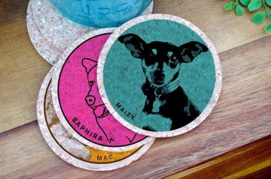 Custom Pet Coasters, Personalized Dog Portrait Coasters, Love My Pet Cork Coaster, Personalized Cat Portrait Coasters (Set of 4)