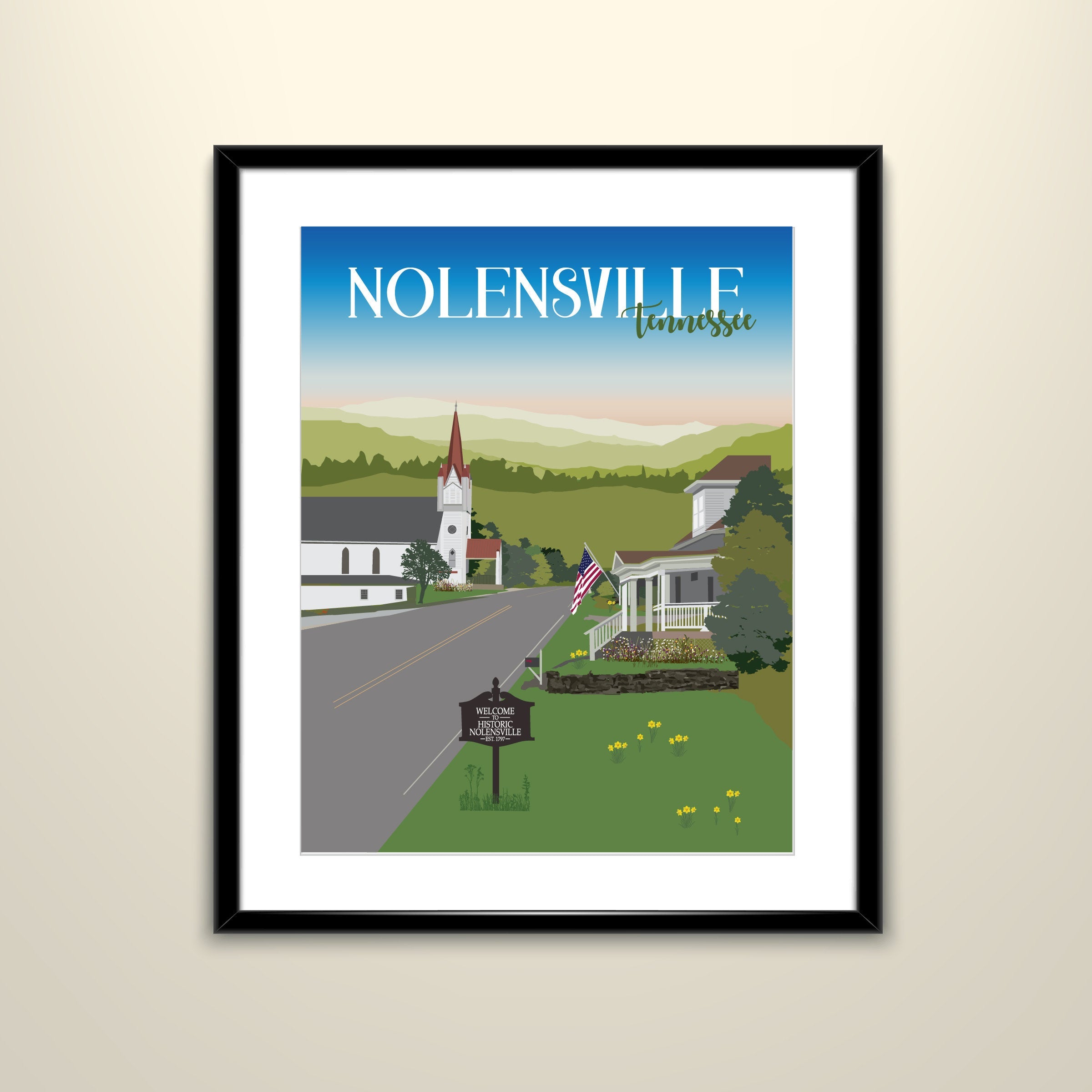 Nolensville Toy Store and Methodist Church Southbound View, Nolensville Poster (frame not included) // 11x14 Wall Art Print