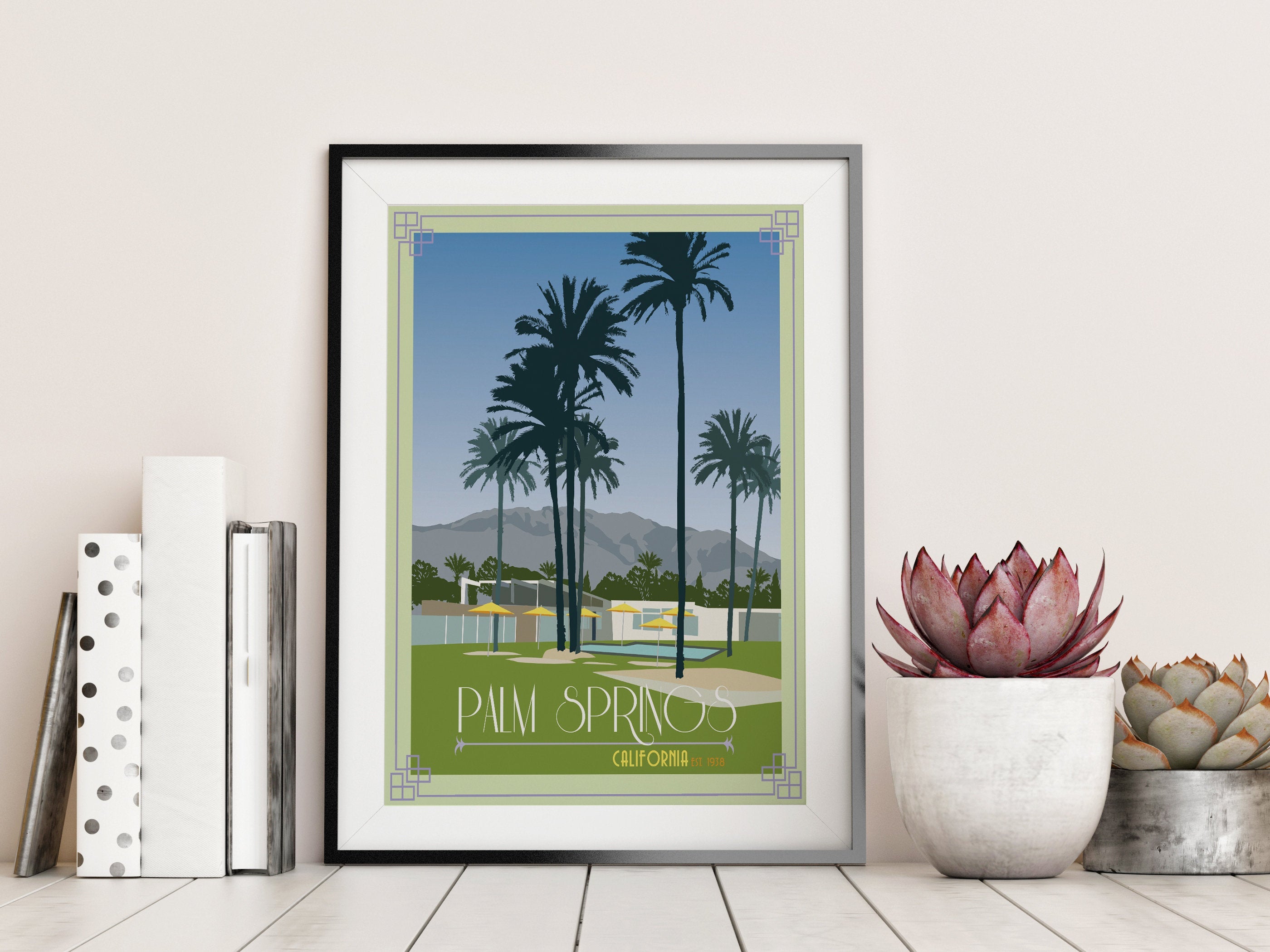 Palm Springs Vintage Travel Poster - Wedding Poster personalized with Names and date (frame not included)