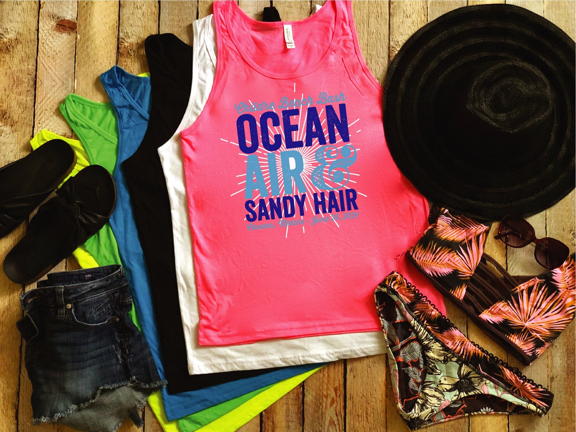 Ocean Air & Sandy Hair Beach Tank / Beach Trip Matching Shirts / Personalized Bachelorette Beach Tanks
