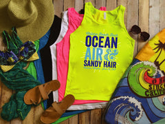 Ocean Air & Sandy Hair Beach Tank / Beach Trip Matching Shirts / Personalized Bachelorette Beach Tanks