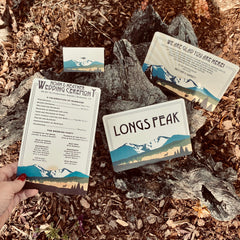 Colorado Mountain Landscape 5x7 Wedding Invitation with Envelope and RSVP Postcard // Longs Peak Birch Trees with Sunrise // BP1