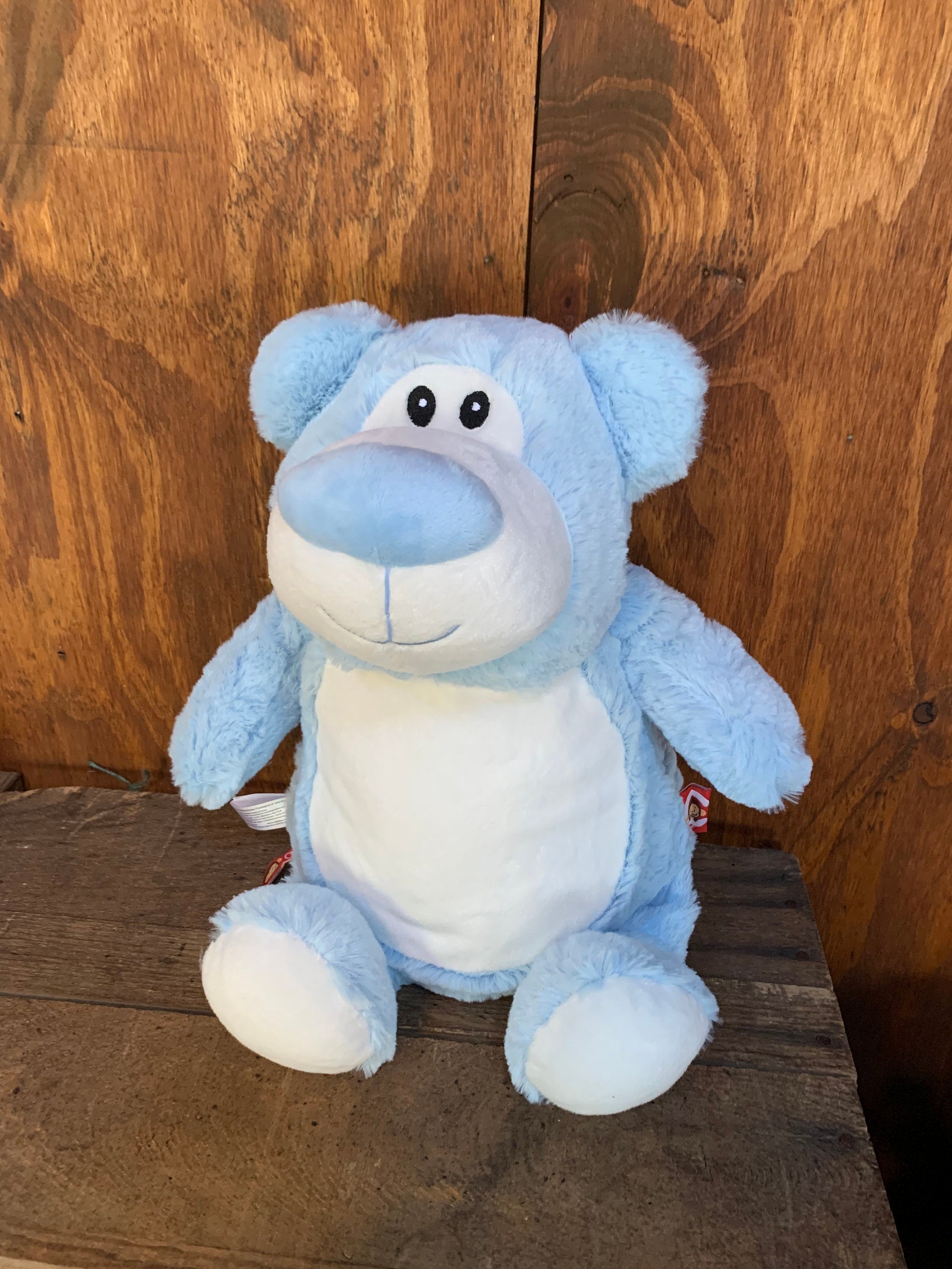 Personalized Bear Stuffed Animal, Embroidered Plush Blue Bear Cubbie Pals, monogrammed kids gifts, Washable Stuffed Animals
