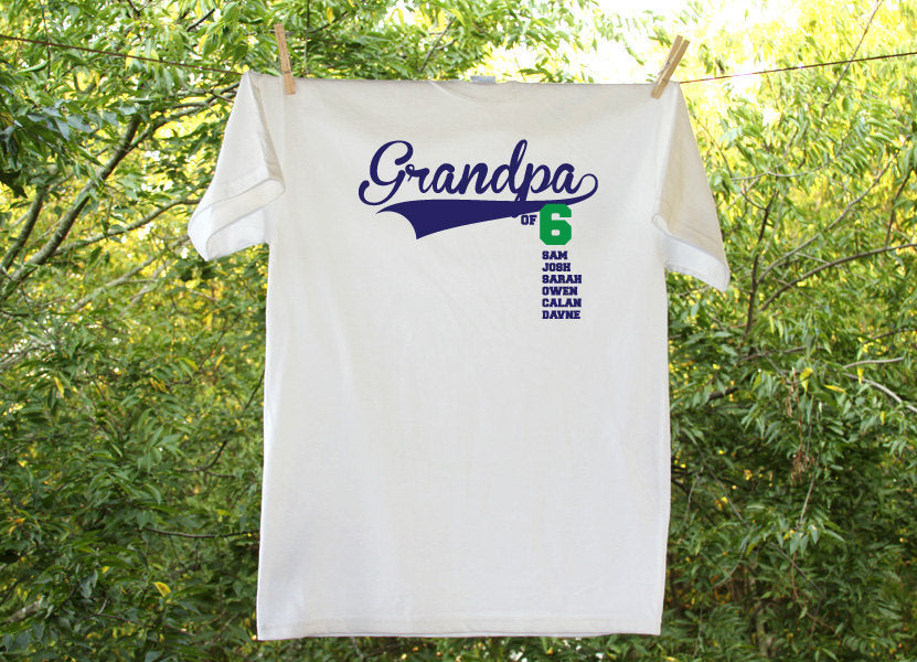 Grandpa Shirt, Papa Shirt, Pops Shirt, Grandad of Number & Names of Grandchildren Shirt, Father&#39;s Day Shirt