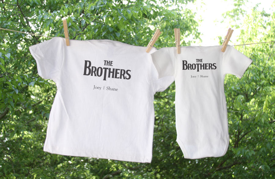 The Brothers Inspired White Album Sibling Shirts: The Brothers personalized with both names - Set of 2