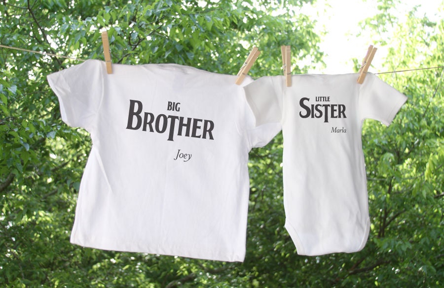 Beatles Inspired The Brother or The Sister Sibling Shirts: personalized with name Set of 2