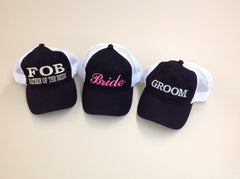 Bride Hat and Groom Hat Matching Set (Set of 2) - Trucker Mesh Unstructured Hat